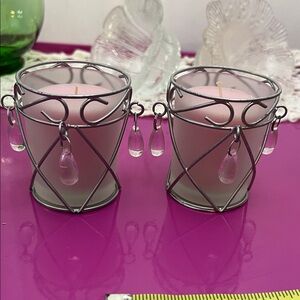 Set of 2 frosted votives with pink beads